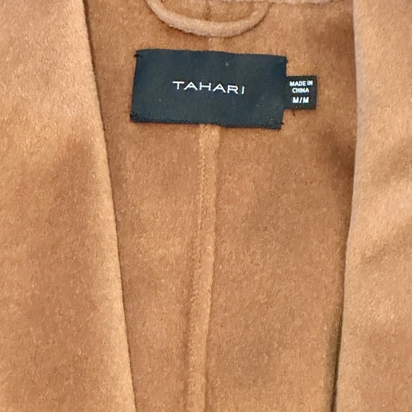 Tahari Juliette Wool Blend Brown Belted Coat with Faux Leather Trim Size Medium - Picture 9 of 15